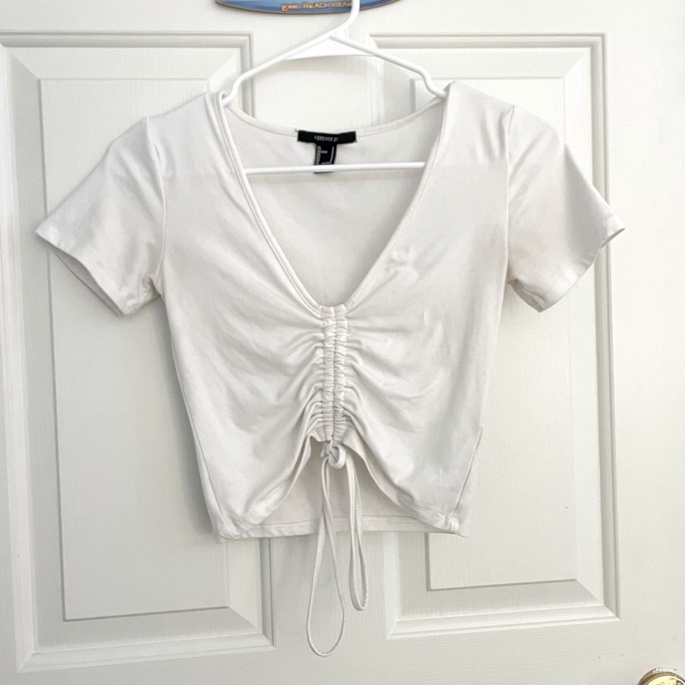 Forever 21 White Cropped Adjustable Tee Women Size S